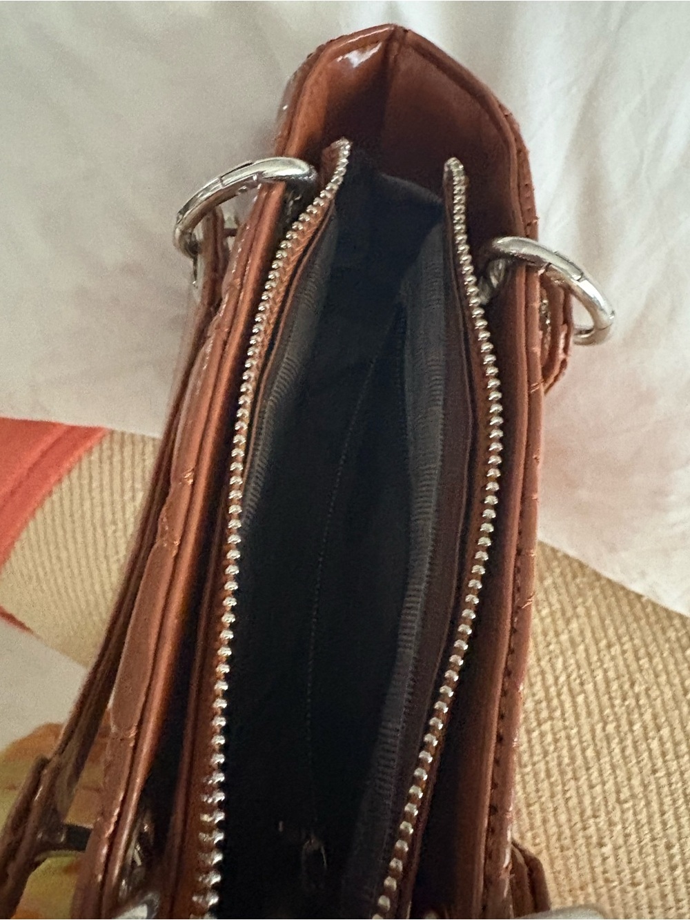 Brown Quilted faux patent Leather Mini Tote - Picture 4 of 7